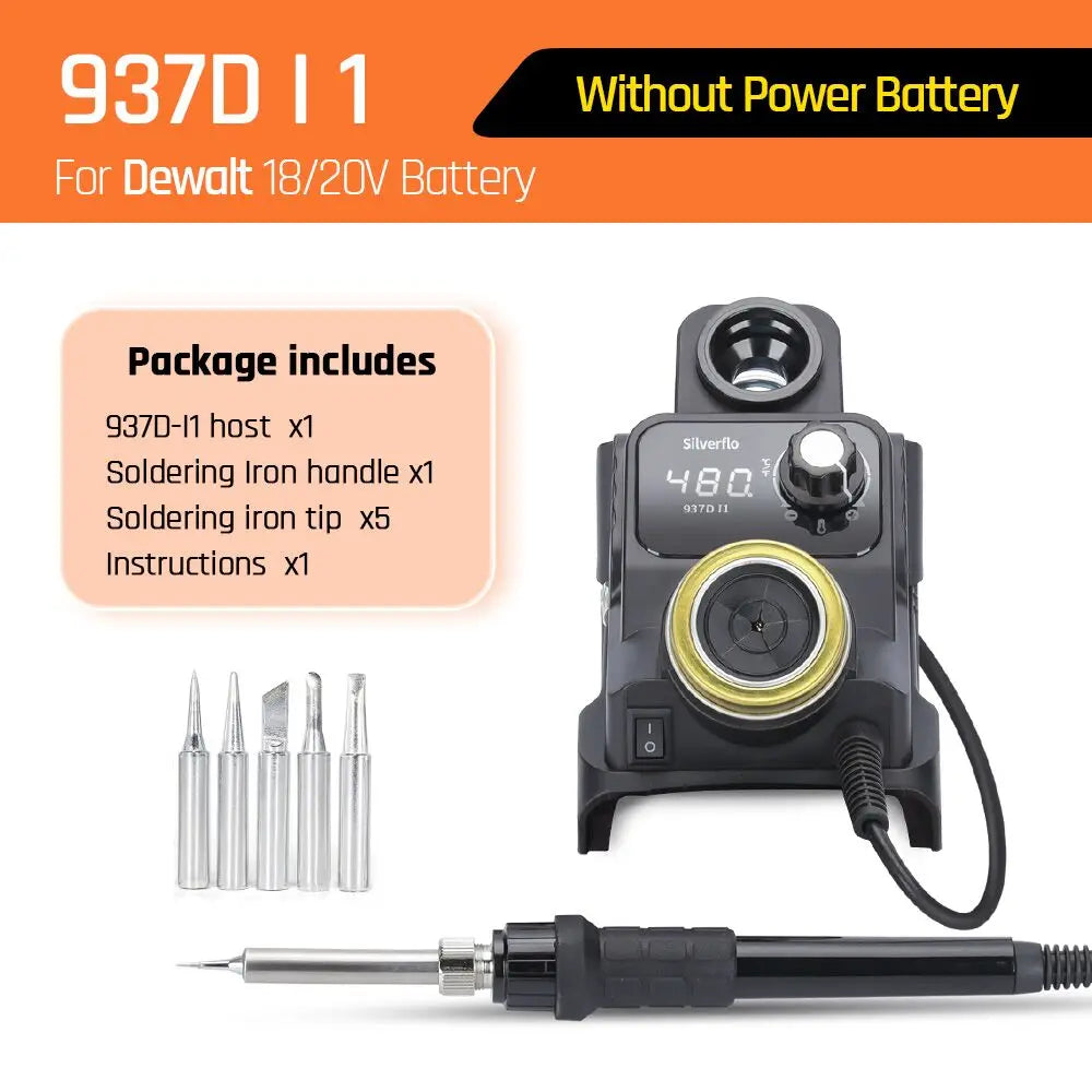 Silverflo 937D-I Cordless Soldering Station – Solder Iron with Sleep Mode, Compatible with DEWALT, Milwaukee, MAKITA 18/20V Batteries