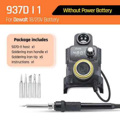 Silverflo 937D-I Cordless Soldering Station – Solder Iron with Sleep Mode, Compatible with DEWALT, Milwaukee, MAKITA 18/20V Batteries