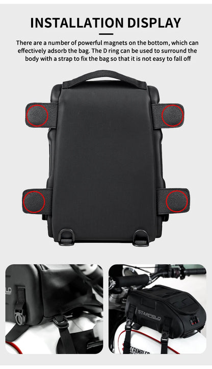 Waterproof Motorcycle Seat Back Bag – Large Capacity Hard Tail Box Luggage for Racing & Riding, Black Fuel Tank Motorbike Storage
