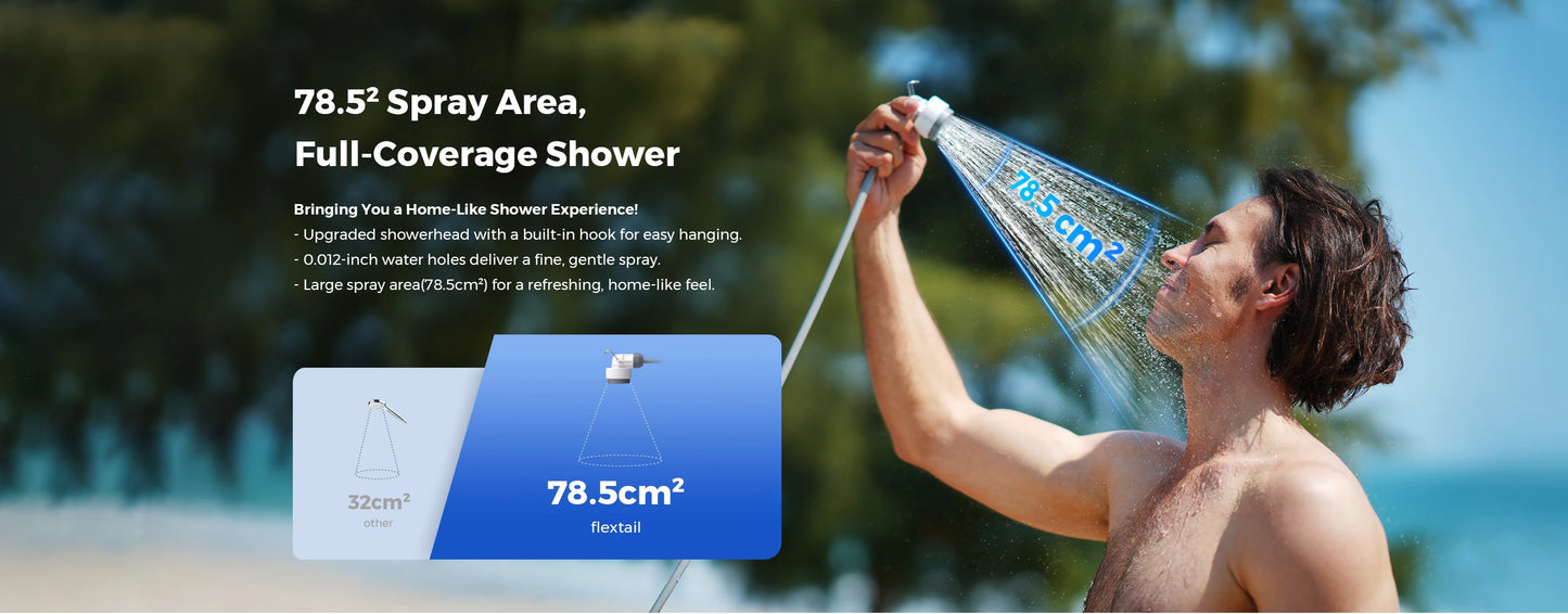 FLEXTAIL Portable Shower Pump – IPX7 Waterproof Rechargeable Water Pump with Hose for Camping & Outdoor Shower