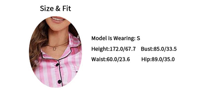 Women’s Stripe Print Satin Pajama Set – Victorian Style Long Sleeve Top & Pants Autumn Sleepwear