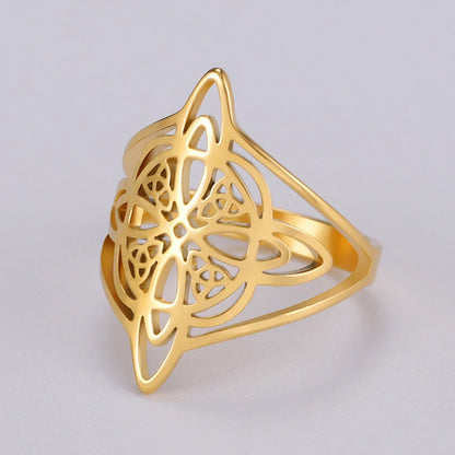 LIKGREAT Witch Knot Ring – Hollow Stainless Steel Celtic Amulet, Protection Jewelry for Men & Women, Couple Gifts