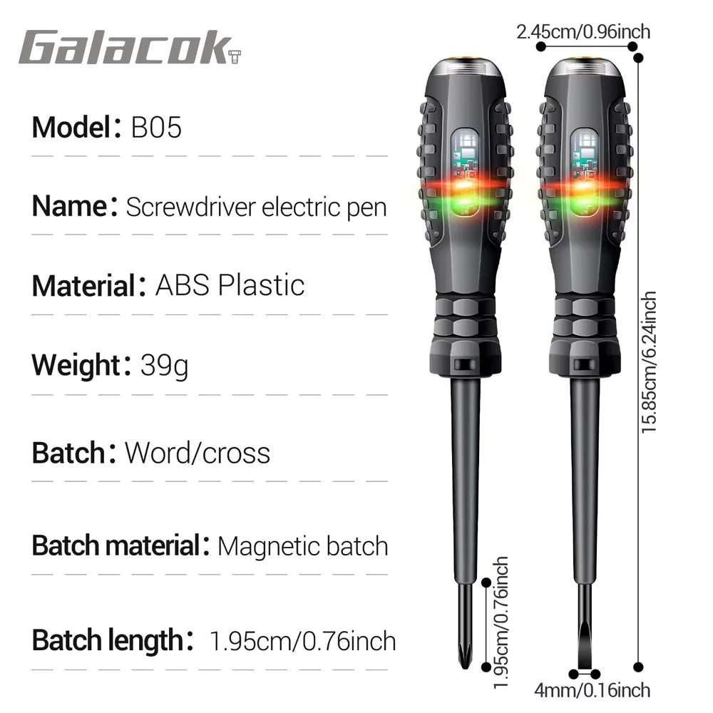 Non-Contact Voltage Tester Screwdriver - AC Electrical Test Pen with Red & Green Indicator Lights (70–600V)
