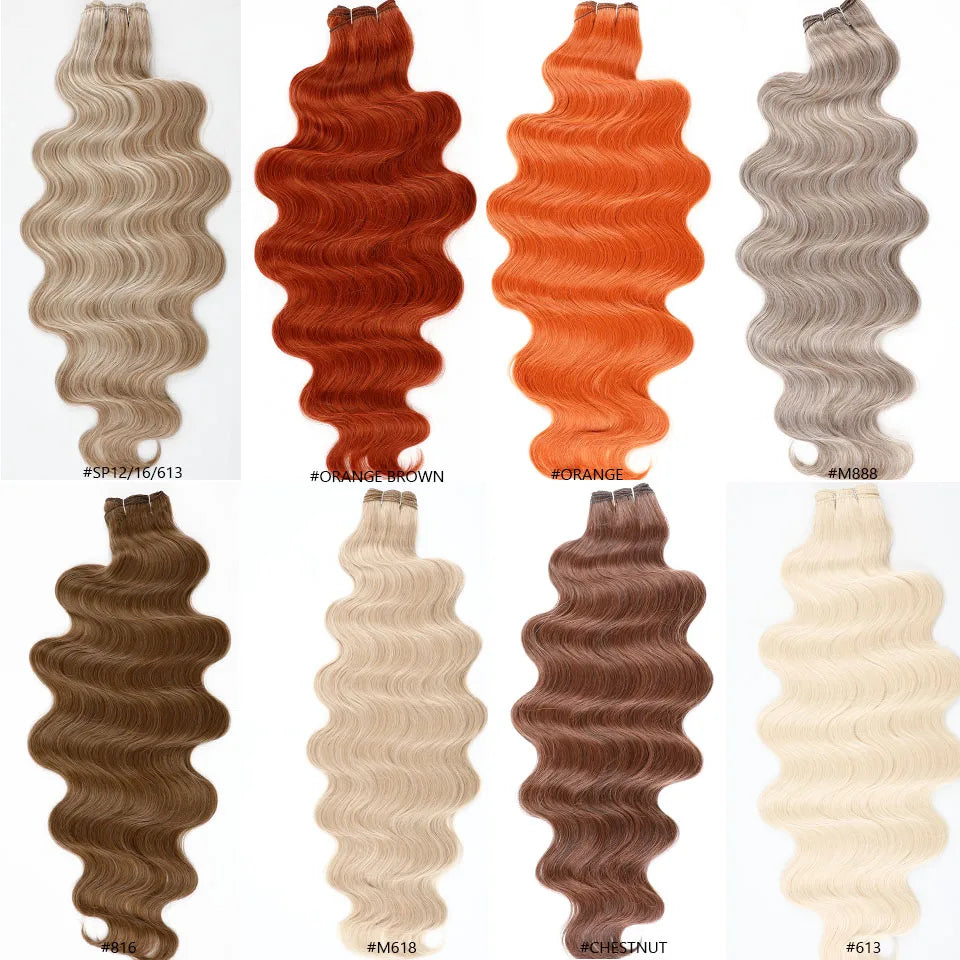 Highlight Gold Bio Body Wave Hair Weave Bundles – 26"/30" Synthetic High Temperature Soft, Natural Human-Like Fiber Hair Extensions