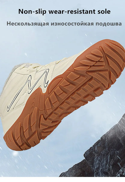 Men's Winter Snow Boots – Warm Fur Lined, Non-Slip Barefoot Outdoor Ankle Sneakers, Lightweight Hiking Shoes, Plus Size