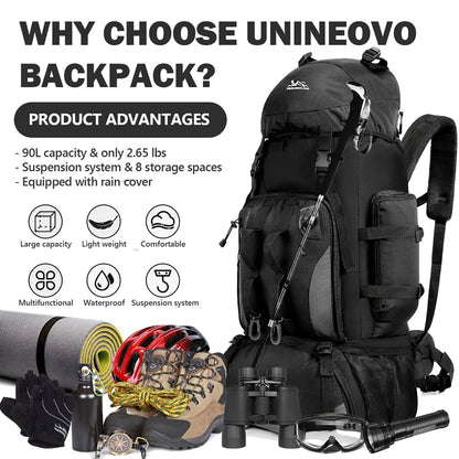 90L Waterproof Hiking & Camping Backpack - Large Capacity Outdoor Trekking Rucksack for Travel & Sports