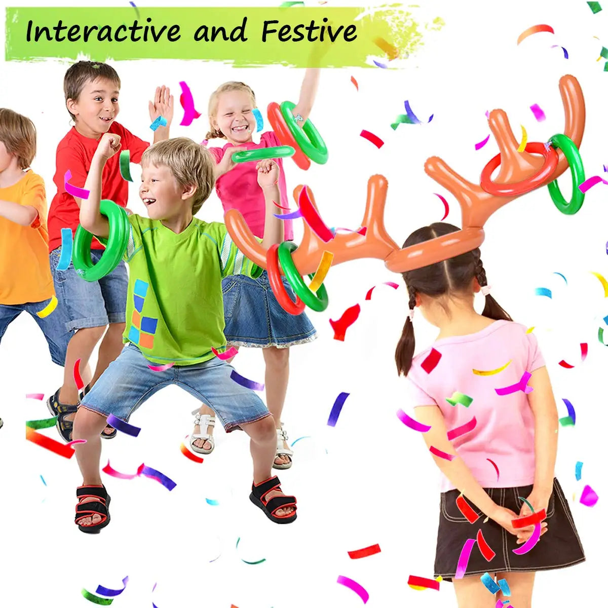 Inflatable Reindeer Antler Hat Ring Toss Game – Fun Xmas Party Toy for Kids, Adults & Family