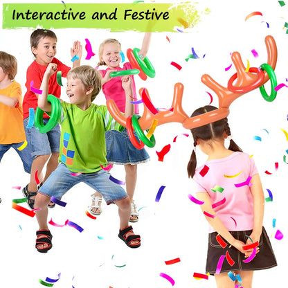 Inflatable Reindeer Antler Hat Ring Toss Game – Fun Xmas Party Toy for Kids, Adults & Family