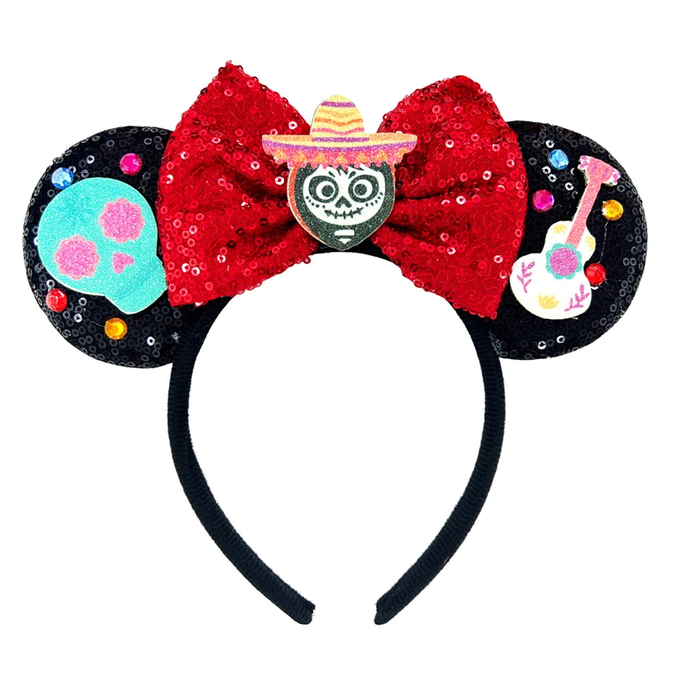 Mickey Mouse Ears Headband with Bow – Sequin Candy Cosplay Costume Party Accessory for Girls & Women, Christmas Gift
