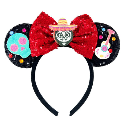 Mickey Mouse Ears Headband with Bow – Sequin Candy Cosplay Costume Party Accessory for Girls & Women, Christmas Gift