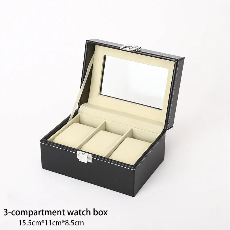 PU Leather Watch Display Box — Glass Top Storage Organizer with Slots for Men’s Watches, Perfect Gift