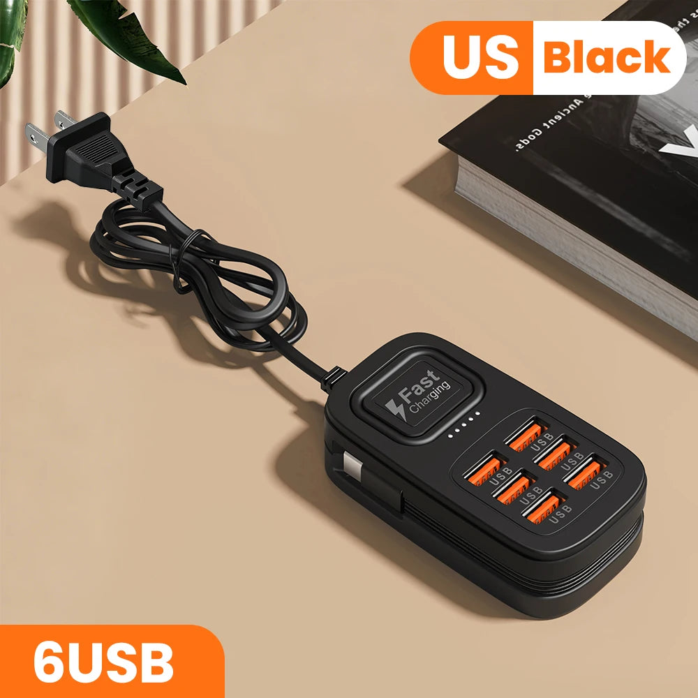 6-Port USB-C Charging Station – Fast-Charging Desktop Power Strip with 3 USB-C Ports, 3 USB-A Ports, and EU/UK/US Plug Options