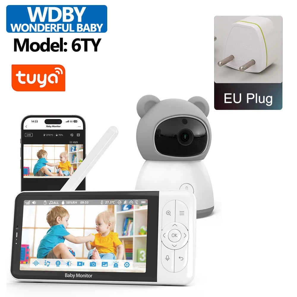 Tuya Smart 5" 1080P Wireless Video Baby Monitor – App Control, Temperature Detection, 2-Way Audio & Night Vision Baby Nanny Camera