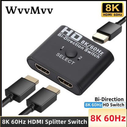 4K HDMI Bi-Directional Switch – 2 Port 8K 60Hz HDMI Splitter for Laptop, PC, Xbox, PS3/4/5, TV Box to Monitor Adapter