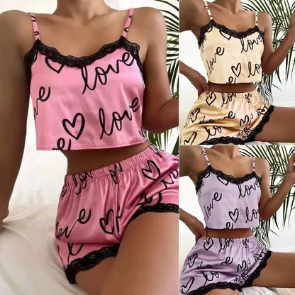2-Piece Women's Pajama Shorts Set: Sexy Homewear Lingerie with Print Camisoles - Nighty Sleepwear for Ladies