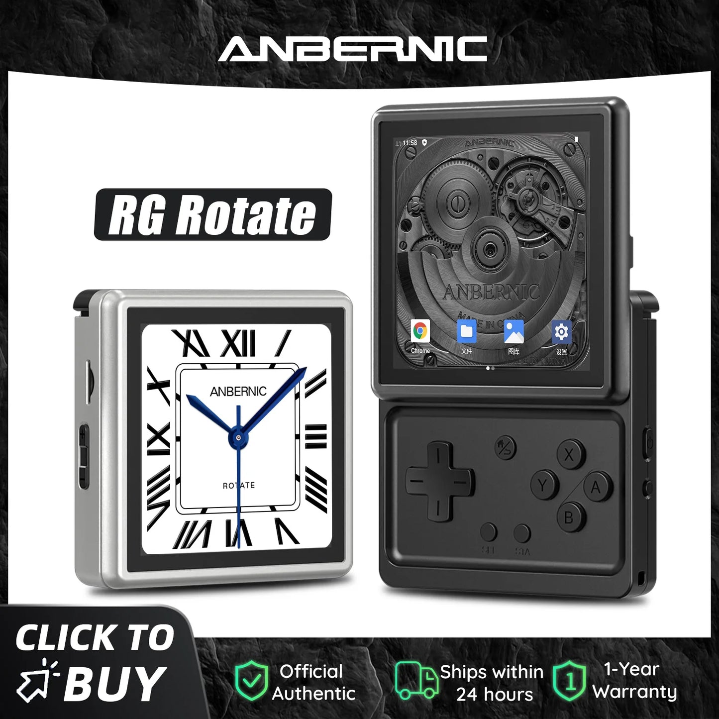 ANBERNIC RG Rotate Android Handheld Game Console – 3.5” IPS 720×720 Retro Gaming Emulator, T618 WiFi Portable Player 3GB+32GB