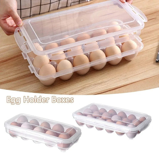 Egg Storage Box with Lid - Transparent Fresh Preservation Fridge Organizer 10/18 Grid Egg Holder Rack for Kitchen