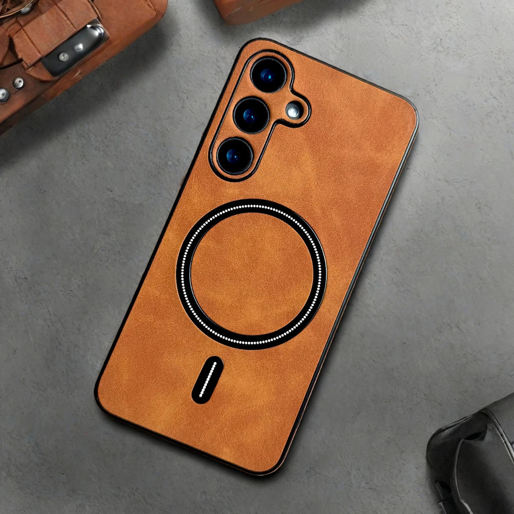 Luxury PU Leather Magnetic Phone Case - MagSafe Compatible Cover for Samsung Galaxy S21, S22, S23, S24, S25 & S26 Series
