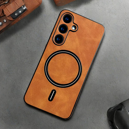 Luxury PU Leather Magnetic Phone Case - MagSafe Compatible Cover for Samsung Galaxy S21, S22, S23, S24, S25 & S26 Series