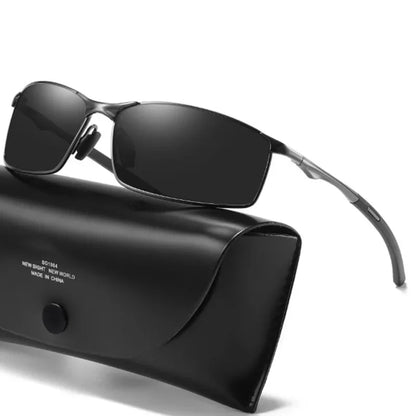 Photochromic Men’s Polarized Sunglasses – Metal Square Frame, UV400 Driving & Outdoor Sports Cycling Glasses