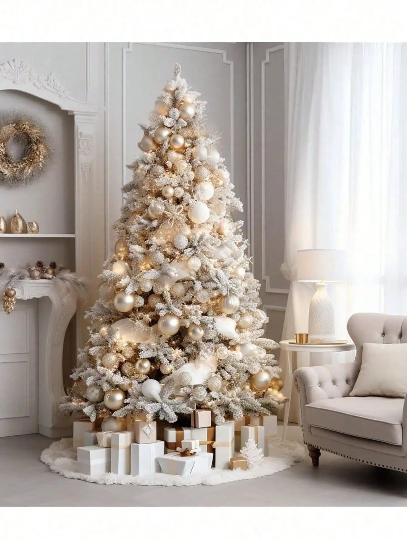 White Fluffy Christmas Tree Skirt – Plush Carpet Decoration for Merry Christmas, New Year & Xmas Trees