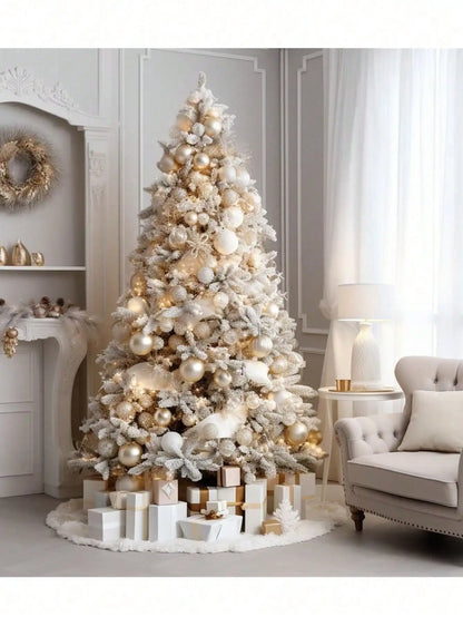 White Fluffy Christmas Tree Skirt – Plush Carpet Decoration for Merry Christmas, New Year & Xmas Trees