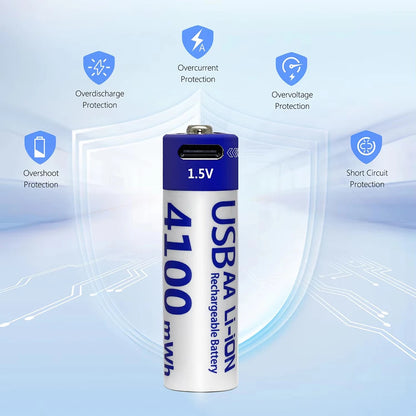 MATOV 1.5V 4100mWh AA Rechargeable Battery – USB Type-C Li-ion Battery for Remote Control, Smart Door Locks & Toys