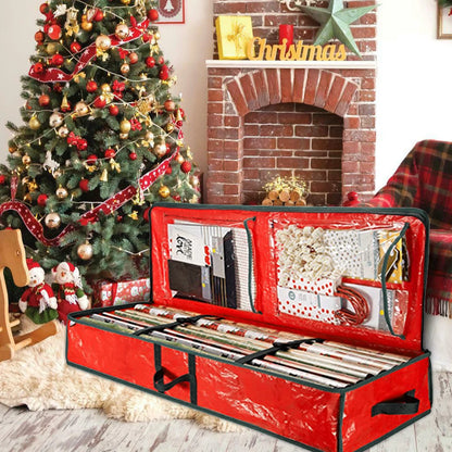 Christmas Gift Wrap Storage Bag - Waterproof Underbed Organizer with Reinforced Handles for Xmas Wrapping Paper