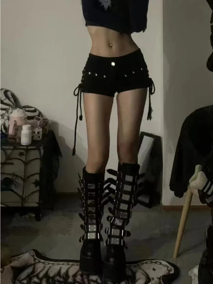 Women’s Skinny Lace-Up Shorts — Popular Streetwear Daily Holiday Fashion Sexy American Retro Leisure