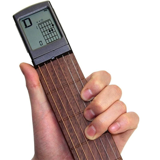 Pocket Guitar Chord Practice Tool - Portable Neck Trainer with Rotatable Chords Chart Screen for Beginners