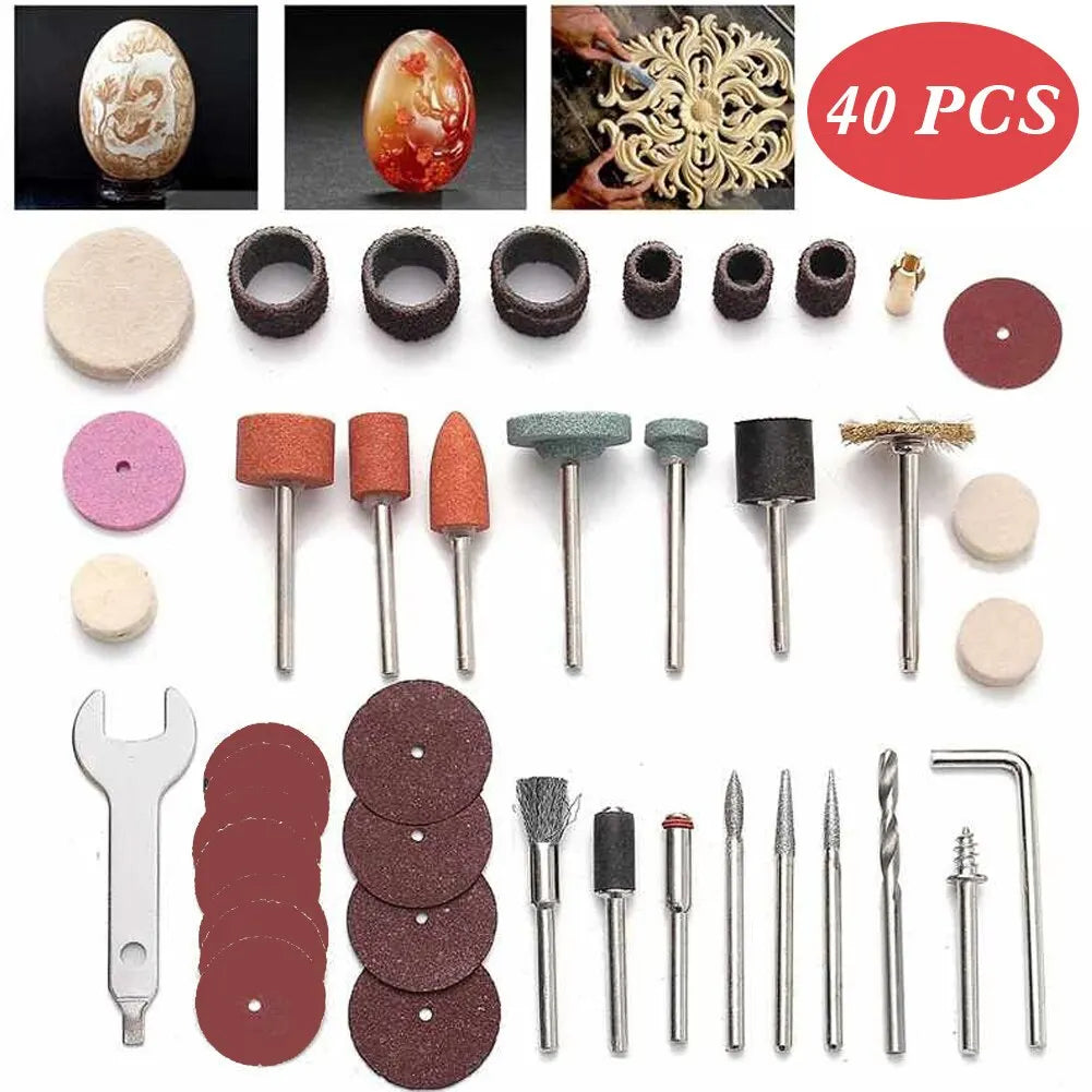 40PCS Micro Abrasive Tool Set | Electric Drill Multi-Rotor Accessory Set for Sharpening & Polishing