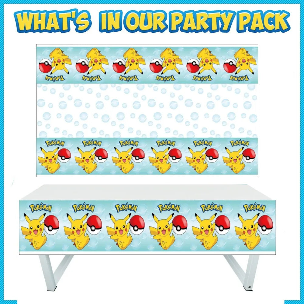 Pokemon Pikachu Tablecloth — Disposable Birthday & Baby Shower Party Table Cover, Kids Party Supplies