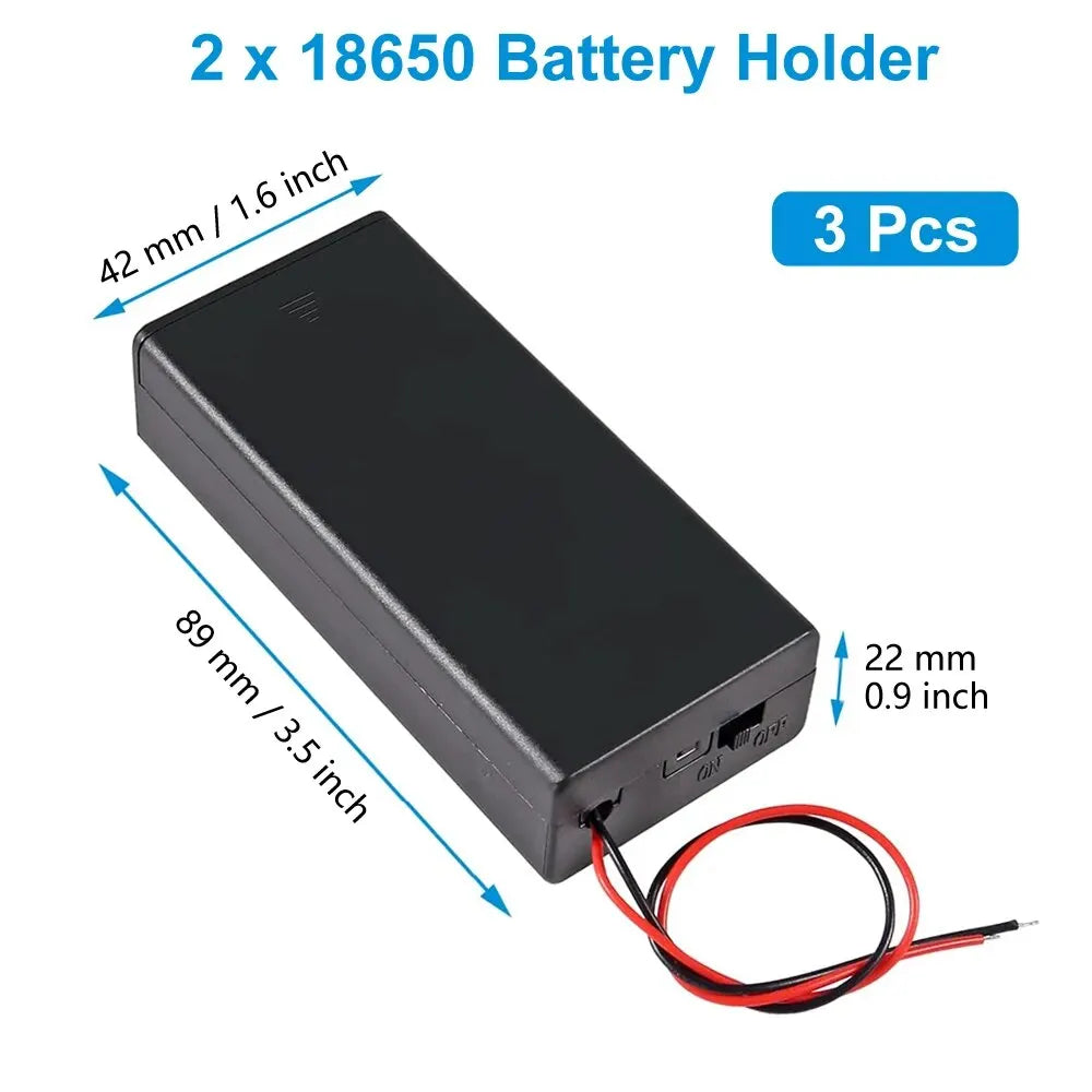 3PCS 18650 Battery Holder Box - 1 Slot 3.7V Storage Case with Black & Red Wires for 1/2/3/4 Cells