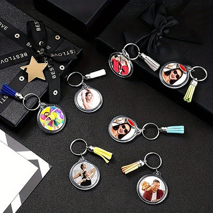 Transparent Photo Frame Keychain - Acrylic Snap-In Custom Picture Pendant with Tassel, 10-Piece Set