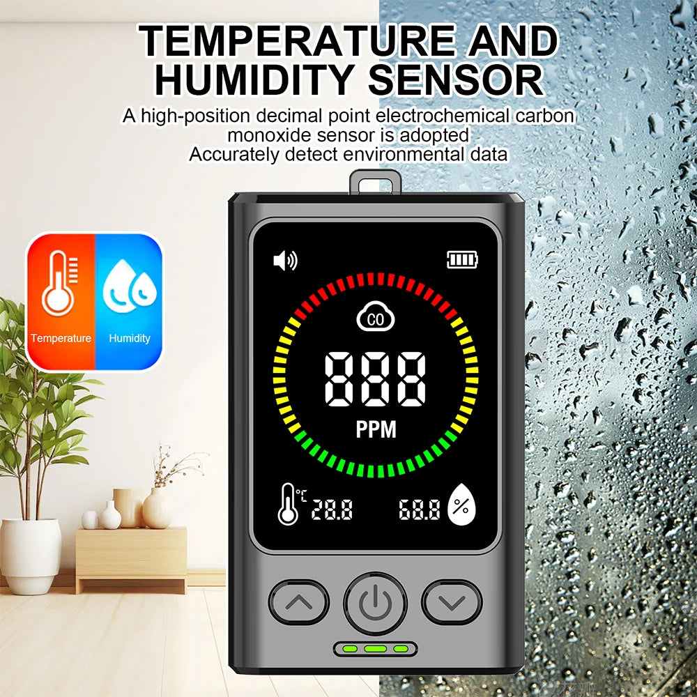 Carbon Monoxide Alarm Detector - CO Leak Monitor with Temperature & Humidity Display for Indoor, Home & Garage Use