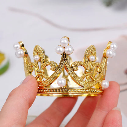 Mini Pearl Crown Cake Topper – Romantic Garland & Hair Ornaments for Birthdays, Weddings & Parties