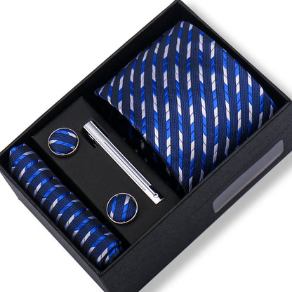 Men’s Green Tie Gift Box Set - Premium Business Necktie with Hanky, Cufflinks & Tie Clip for Wedding Formal Wear