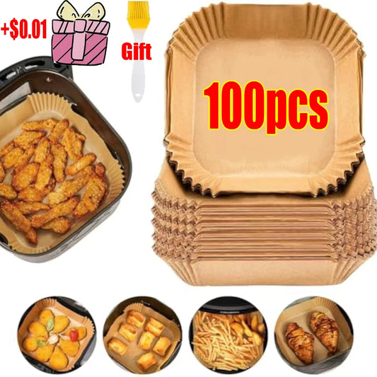 Disposable Air Fryer Liners Non-Stick Parchment Baking Paper for Air Frying, Roasting & Microwave Use