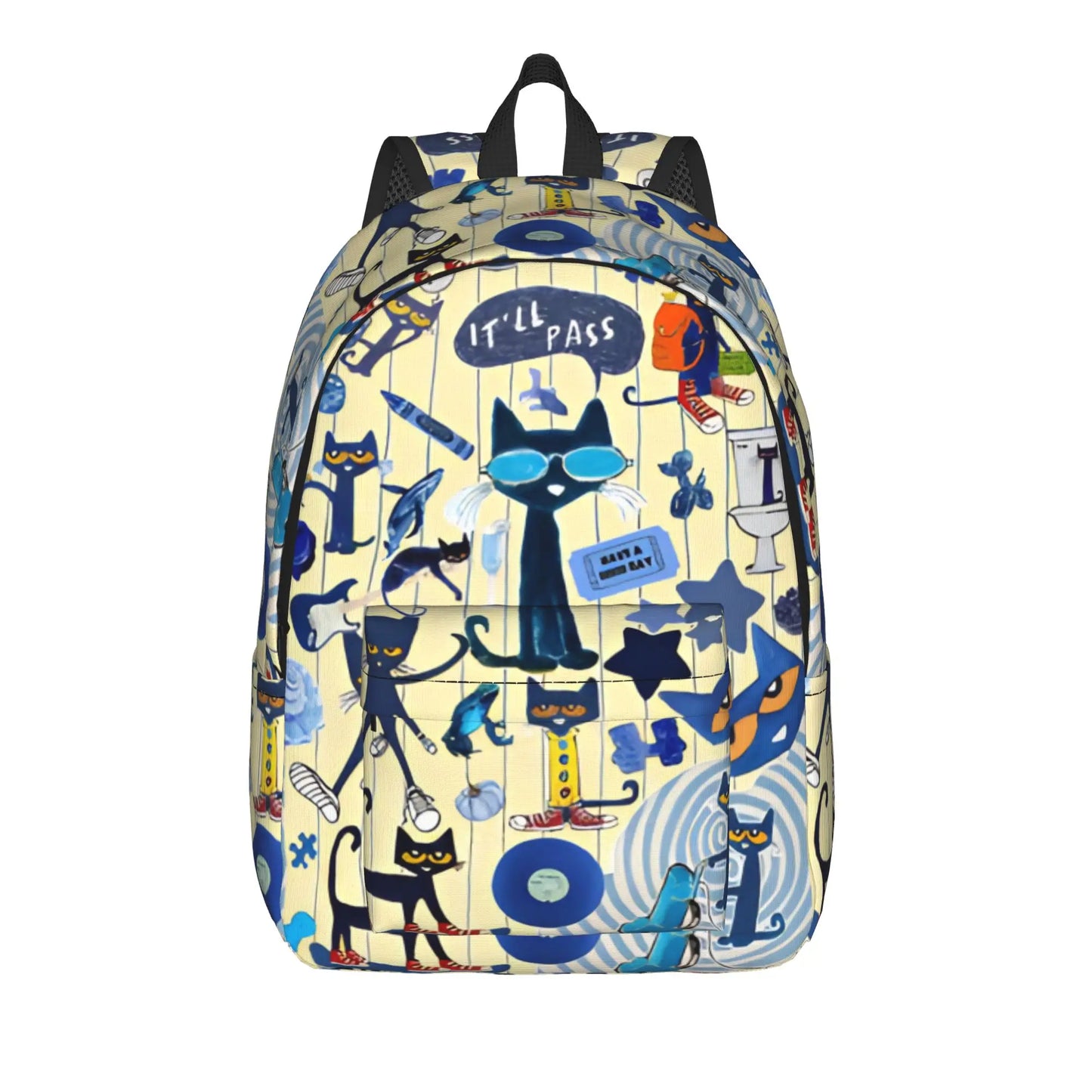 Pete The Cat Casual Backpack - Cartoon Student Laptop Shoulder Bag With Pocket For Men And Women