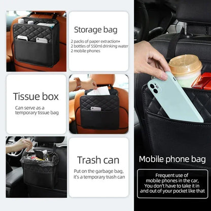 2024 Multi-Functional Car Seat Storage Bag – Leather Garbage & Storage Bag, Portable Trash Can for Most Car Models
