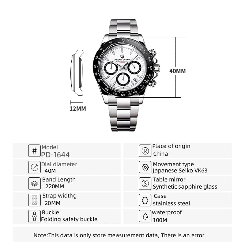 PAGANI DESIGN 2024 Quartz Men's Luxury Business Watch – Chronograph VK63 Waterproof
