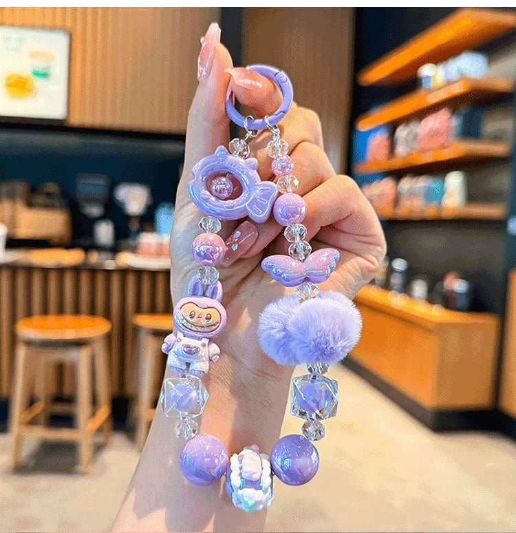 New Rabbit Hairball Beaded Mobile Phone Chain — Cute Cartoon Lanyard & Bag Pendant, Popular Gift Phone Charm for Girls