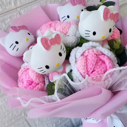 Hello Kitty Plush Bouquet — Anime Rose Soap Flowers for Wedding & Home Decor