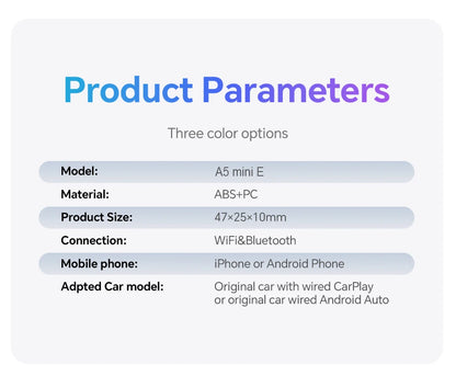 2 in 1 Mini Wired to Wireless CarPlay & Android Auto Adapter – 5GHz WiFi5 for Cars with Wired CarPlay/Auto