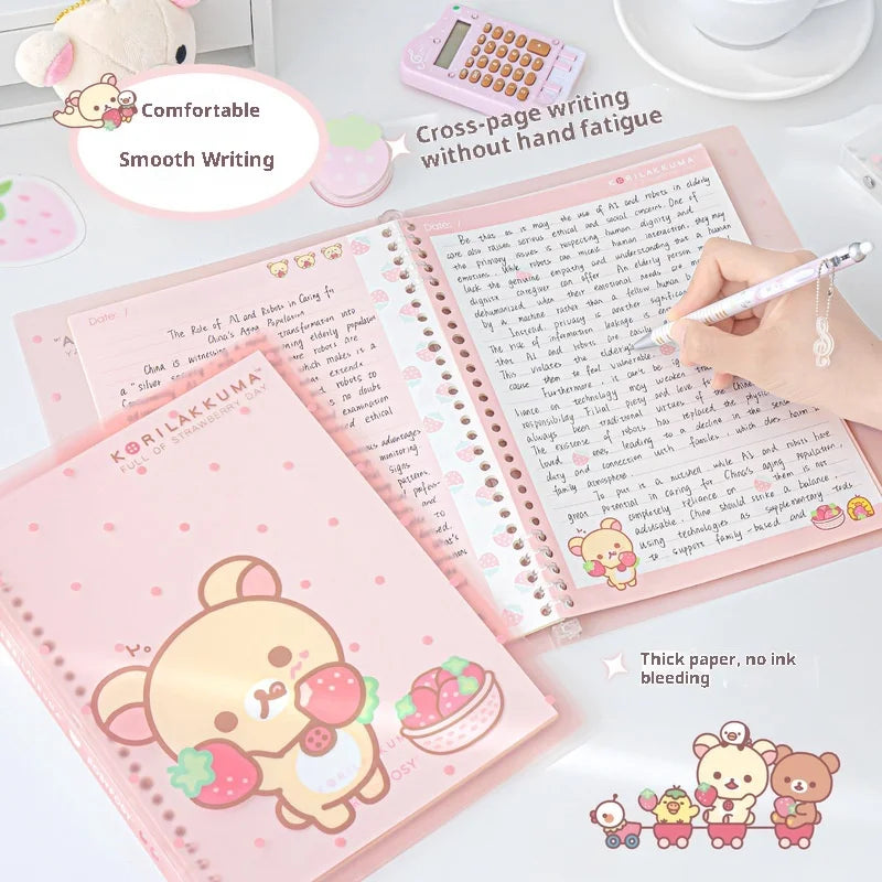 Rosyposy Korilakkuma Strawberry B5 Loose-Leaf Notebook - Cute Soft Cover Journal for Study, Writing & Note Taking