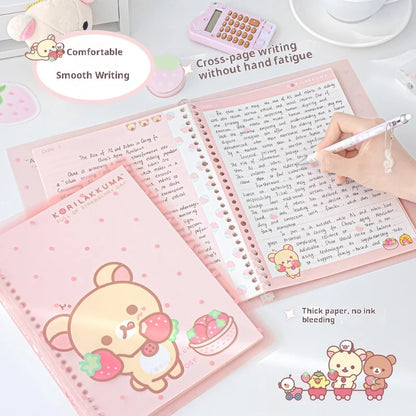 Rosyposy Korilakkuma Strawberry B5 Loose-Leaf Notebook - Cute Soft Cover Journal for Study, Writing & Note Taking