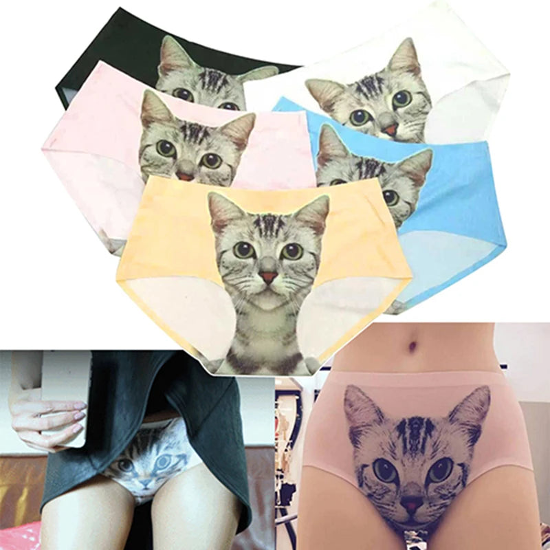 Women's Cat Print Briefs - Cute Meow Star Pattern Casual Underwear