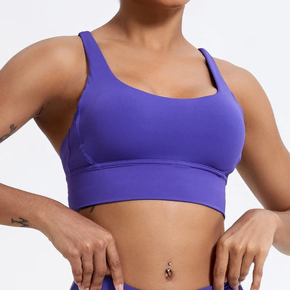 Push-Up Sports Bra for Women – Cross Back Yoga Crop Top, Shockproof Gym Fitness Bra for Running & Workout