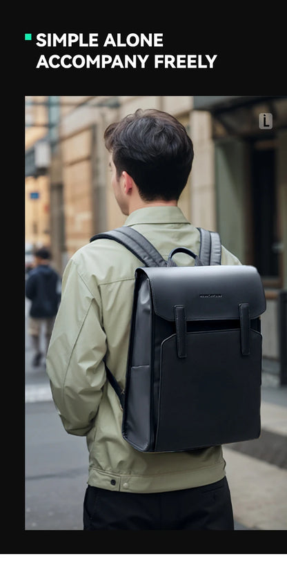 Mark Ryden Classic Business Black Leather Backpack – 15.6" Laptop, Waterproof, School & Work Bag for Men