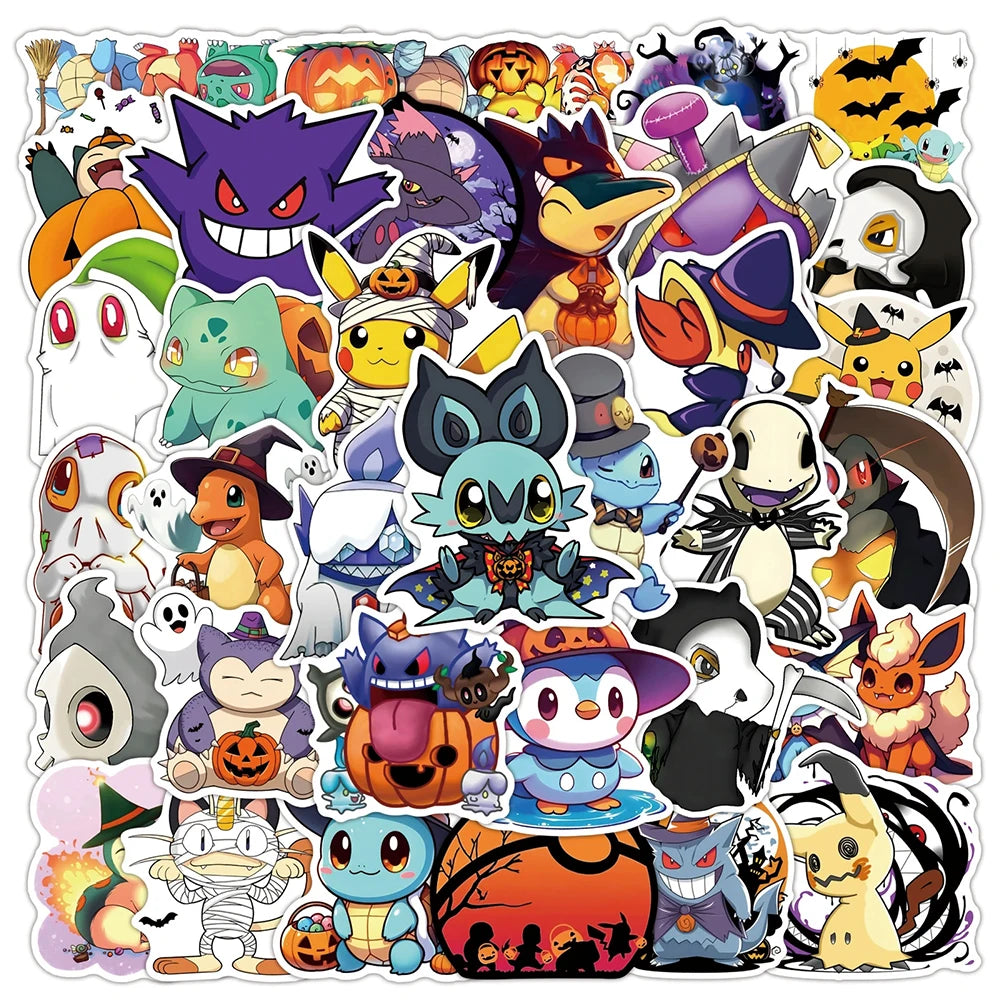 10/30/50PCS Pokémon Anime Stickers - Waterproof Pikachu Cartoon Decals for Phones, Skateboards, Laptops, and Halloween Crafts